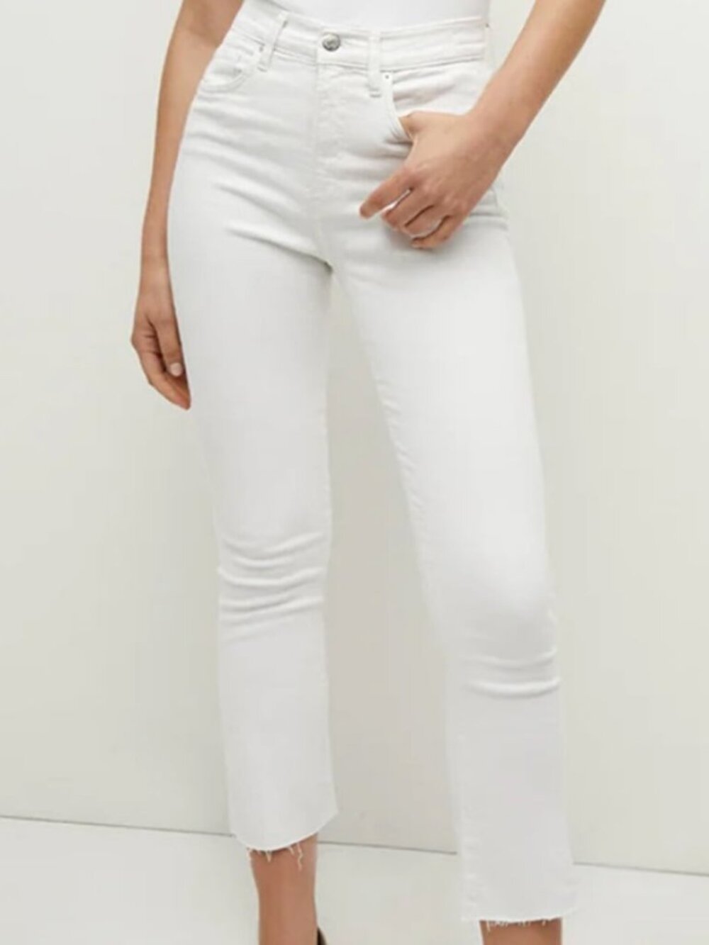 VERONICA BEARD Brooke White Skinny Mid-Rise Fray Ankle Jeans 27 MSRP $220